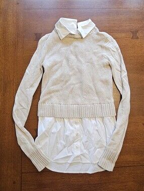 Veronica Beard Combo Sweater Built In Buttondown XS